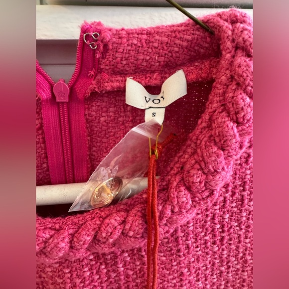 Pink Tweed Business Casual Dress with Gold Button Detail - Picture 3 of 5